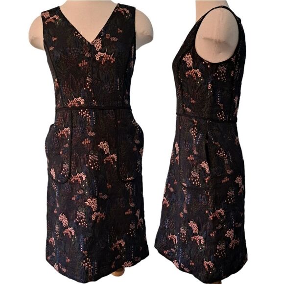 Ann Taylor Night Garden Tapestry Sheat Dress Size 2 Tall Navy/ Multi-colored - Picture 1 of 12